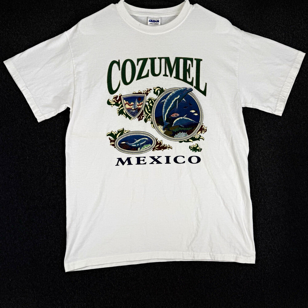 Cozumel Mexico Dolphin Graphic T Shirt Mens Medium Gildan Ultra Cotton Souvenir